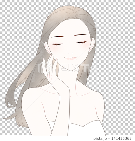 美容系の女性イラスト(瞑目・ロングヘア) 美容系の女性イラスト(瞑目・ロングヘア) 141435365