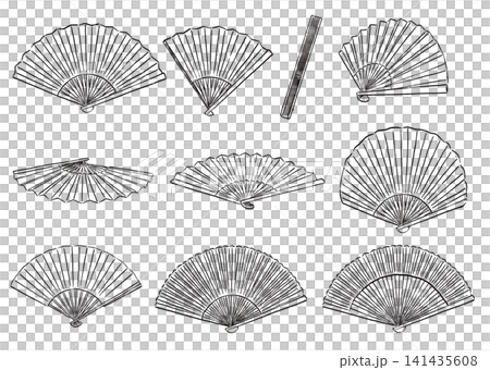 Set of 10 fans with ink brushstroke designs Set of 10 fans with ink brushstroke designs 141435608