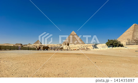 The Great Sphinx guards the pyramids of the pharaohs at Giza. The Great Sphinx guards the pyramids of the pharaohs at Giza. 141435897