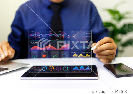 analyst working in Business Analytics and Data Management System , business analysis and Data Management System with KPI and metrics connected to the database for technology finance, 141436102