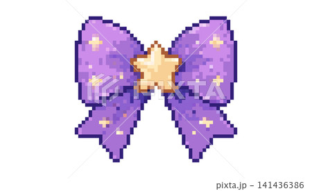 Cute purple pixel bow with star detail in pastel y2k style Cute purple pixel bow with star detail in pastel y2k style 141436386