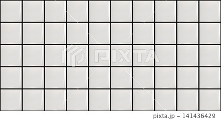 White ceramic tile wall texture with black grout realistic 3d pattern 141436429