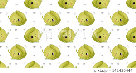 Cute cabbage character seamless vegetable pattern for kids 141436444