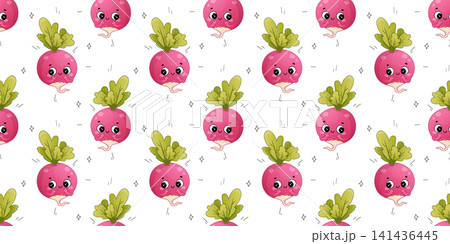 Cute radish character seamless vegetable pattern for kids Cute radish character seamless vegetable pattern for kids 141436445