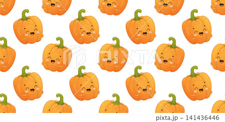 Cute pumpkin character seamless vegetable pattern for kids 141436446