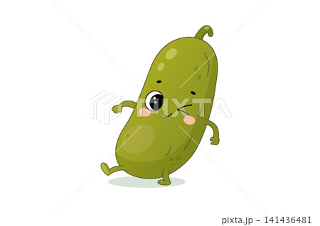 Cute smiling cucumber vegetable character in kawaii cartoon style Cute smiling cucumber vegetable character in kawaii cartoon style 141436481
