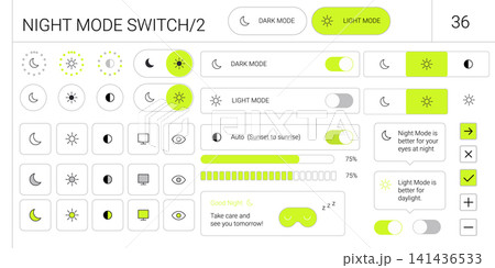 Night mode and light mode switch ui interface set with toggle buttons 141436533