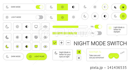 Y2k night mode switch ui set with light mode toggle interface elements and icons Y2k night mode switch ui set with light mode toggle interface elements and icons 141436535