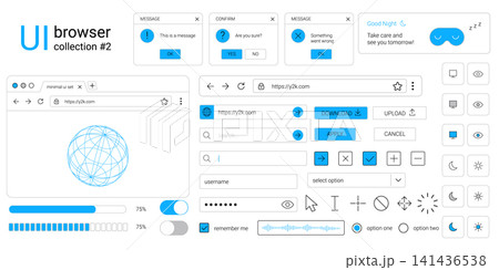 Y2k browser ui kit with retro window interface elements and desktop web design set 141436538