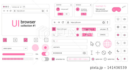 Y2k browser ui kit with retro window interface elements and pink desktop web design set Y2k browser ui kit with retro window interface elements and pink desktop web design set 141436539