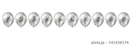 silver balloon number set zero to nine with handwritten digit isolated 141436574