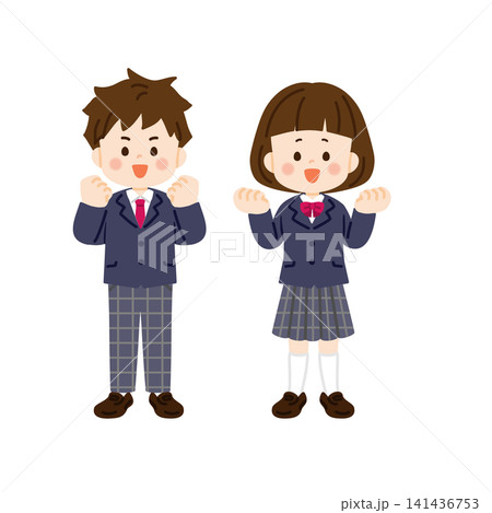 ガッツポーズをするブレザーの制服の学生 ガッツポーズをするブレザーの制服の学生 141436753