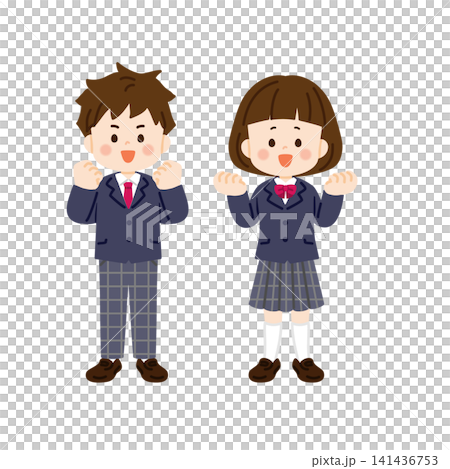 ガッツポーズをするブレザーの制服の学生 ガッツポーズをするブレザーの制服の学生 141436753