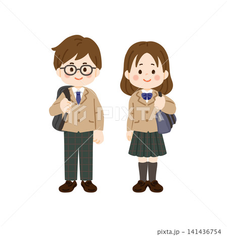 リュック・かばんを持つブレザーの制服の学生 リュック・かばんを持つブレザーの制服の学生 141436754