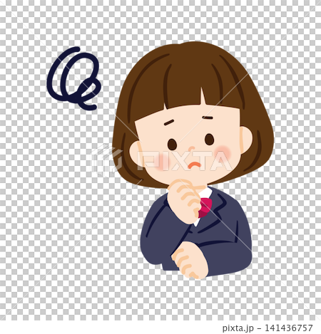 Female student in thinking pose, bust up Female student in thinking pose, bust up 141436757