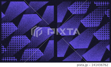 Dark Purple Background With Abstract Modern Geometric Shapes, Halftone Patterns and Texture Effect. Dynamic Creative Background for Banner or Poster Design 141436762