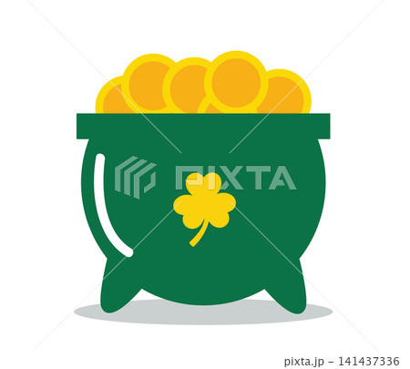 Black Cauldron Pot of Gold Coins with Shamrock Black Cauldron Pot of Gold Coins with Shamrock 141437336