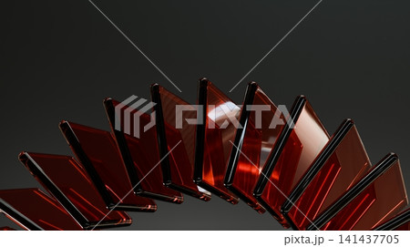 Luxury Red Transparent Glass Panels Circular Abstract 3D Composition 141437705