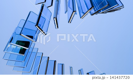 Luxury Blue Transparent Glass Arc Abstract Geometry 3D Illustration 141437720