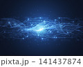 Futuristic cyber technology background with glowing circuit lines. Digital wave and big data connection concept 141437874