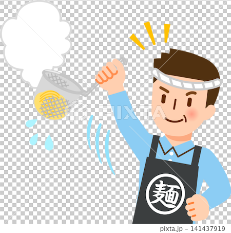 Ramen shop owner draining the noodles Ramen shop owner draining the noodles 141437919