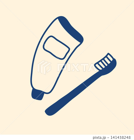Hand drawn set of toothpaste and toothbrush Hand drawn set of toothpaste and toothbrush 141438248