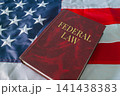 Federal Law book on USA flag background, American legal system and government regulation concept 141438383