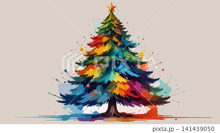 Christmas tree presenting abstract colorful paint splatters 141439050