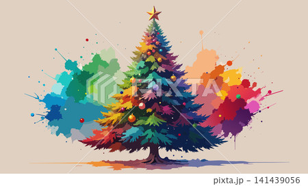 Vibrant christmas tree with abstract watercolor paint splash Vibrant christmas tree with abstract watercolor paint splash 141439056