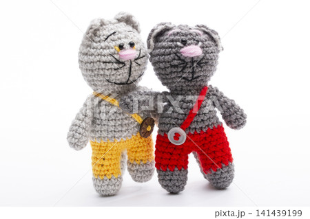 A crocheted cat toy on a white background 141439199