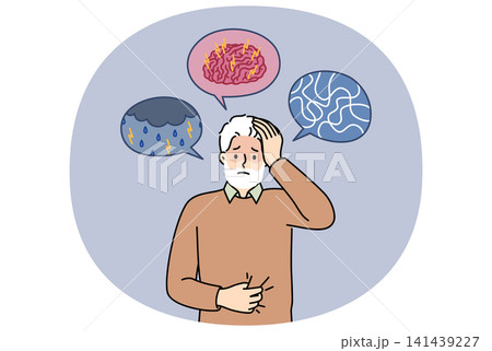 Dementia and alzheimer disease in elderly man experiencing brain confusion and pain in head Dementia and alzheimer disease in elderly man experiencing brain confusion and pain in head 141439227
