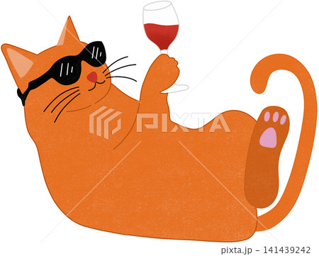 orange cat holding wine orange cat holding wine 141439242