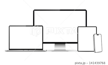 Realistic vector digital tablet, smart phone, laptop and computer monitor. Modern digital devices Realistic vector digital tablet, smart phone, laptop and computer monitor. Modern digital devices 141439768