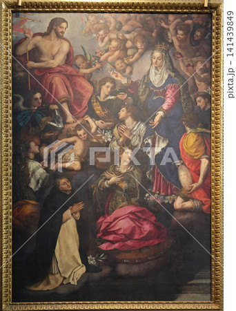 Apparition of Our Lady to St. Hyacinth, oil on panel, 1596 by Allori Alessandro, Santa Maria Novella Principal Dominican church in Florence, Italy Apparition of Our Lady to St. Hyacinth, oil on panel, 1596 by Allori Alessandro, Santa Maria Novella Principal Dominican church in Florence, Italy 141439849