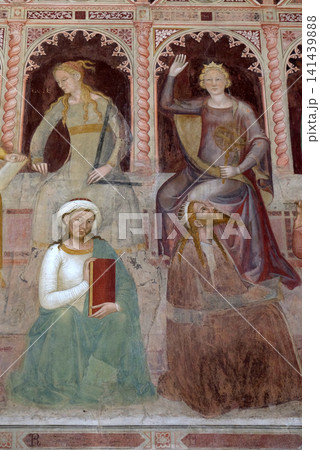 Geometry-Euclid, Astronomy-Ptolemy, Sacred Sciences and Liberal arts, detail of the Triumph of St. Thomas Aquinas, fresco by Andrea di Buonaiuto, Spanish Chapel in Santa Maria Novella Principal Geometry-Euclid, Astronomy-Ptolemy, Sacred Sciences and Liberal arts, detail of the Triumph of St. Thomas Aquinas, fresco by Andrea di Buonaiuto, Spanish Chapel in Santa Maria Novella Principal 141439888
