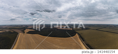 Aerial Agricultural Fields Under Cloudy Sky Pano Aerial Agricultural Fields Under Cloudy Sky Pano 141440154