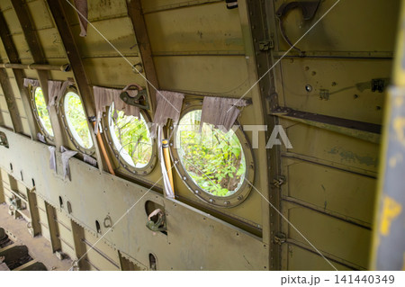 Vintage Aircraft Interior with Circular Windows 141440349