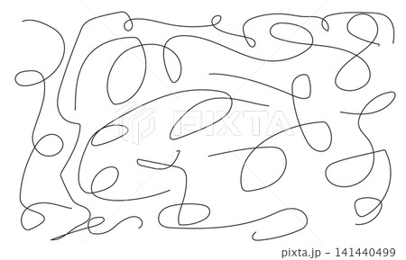 Dynamic continuous line art forming varied abstract shapes and patterns on white background. 141440499