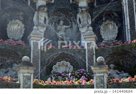 Fountain at the terraced garden of Palazzo Borromeo at Isola Bella, Lago Maggiore, Piedmont, Italy Fountain at the terraced garden of Palazzo Borromeo at Isola Bella, Lago Maggiore, Piedmont, Italy 141440684