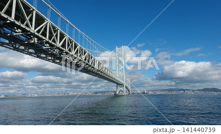 下から見上げる巨大な吊り橋 141440739