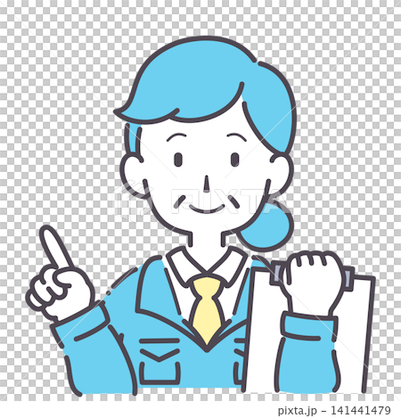Simple illustration of a senior woman in work clothes pointing at documents in one hand. Variations available. Simple illustration of a senior woman in work clothes pointing at documents in one hand. Variations available. 141441479