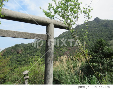 台湾の金瓜石神社の鳥居と緑豊かな無耳茶壺山 台湾の金瓜石神社の鳥居と緑豊かな無耳茶壺山 141442220
