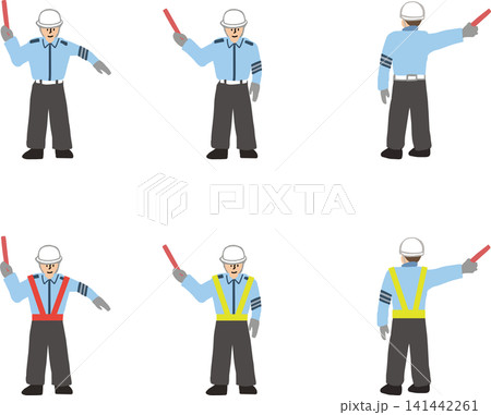 交通誘導する警備員のイラストセット 141442261
