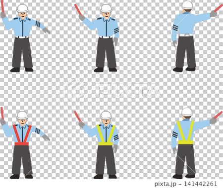 交通誘導する警備員のイラストセット 141442261