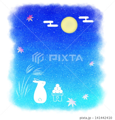 お月見のイラスト素材 満月を見あげるうさぎのイラスト 夜空 お月見のイラスト素材 満月を見あげるうさぎのイラスト 夜空 141442410