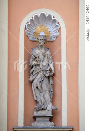 Saint Joseph on the portal of Dreifaltigkeitskirche ( Holy Trinity ) church in Graz, Styria, Austria Saint Joseph on the portal of Dreifaltigkeitskirche ( Holy Trinity ) church in Graz, Styria, Austria 141442460