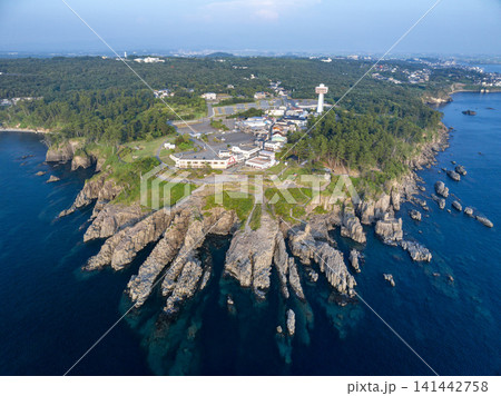 福井県・東尋坊を空撮した柱状節理の絶景と日本海 福井県・東尋坊を空撮した柱状節理の絶景と日本海 141442758