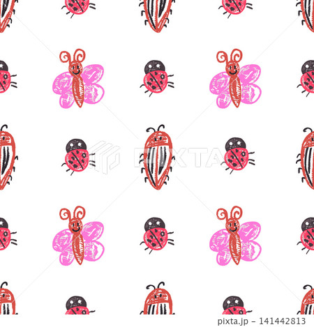 Seamless pattern. Hand drawn crayon texture style 141442813