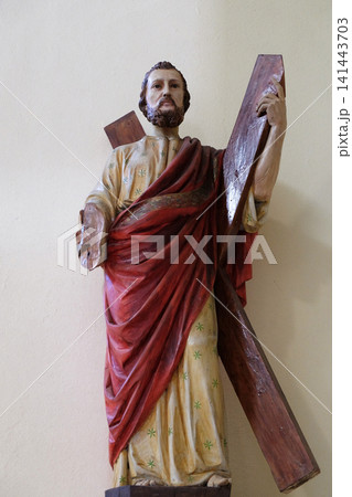 Saint Andrew Apostle statue in Franciscan church in Shkoder, Albania Saint Andrew Apostle statue in Franciscan church in Shkoder, Albania 141443703