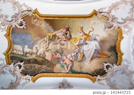 Saint Martin and Saint Wendelin, fresco by Matthaus Gunther in Benedictine monastery church in Amorbach, Germany Saint Martin and Saint Wendelin, fresco by Matthaus Gunther in Benedictine monastery church in Amorbach, Germany 141443725